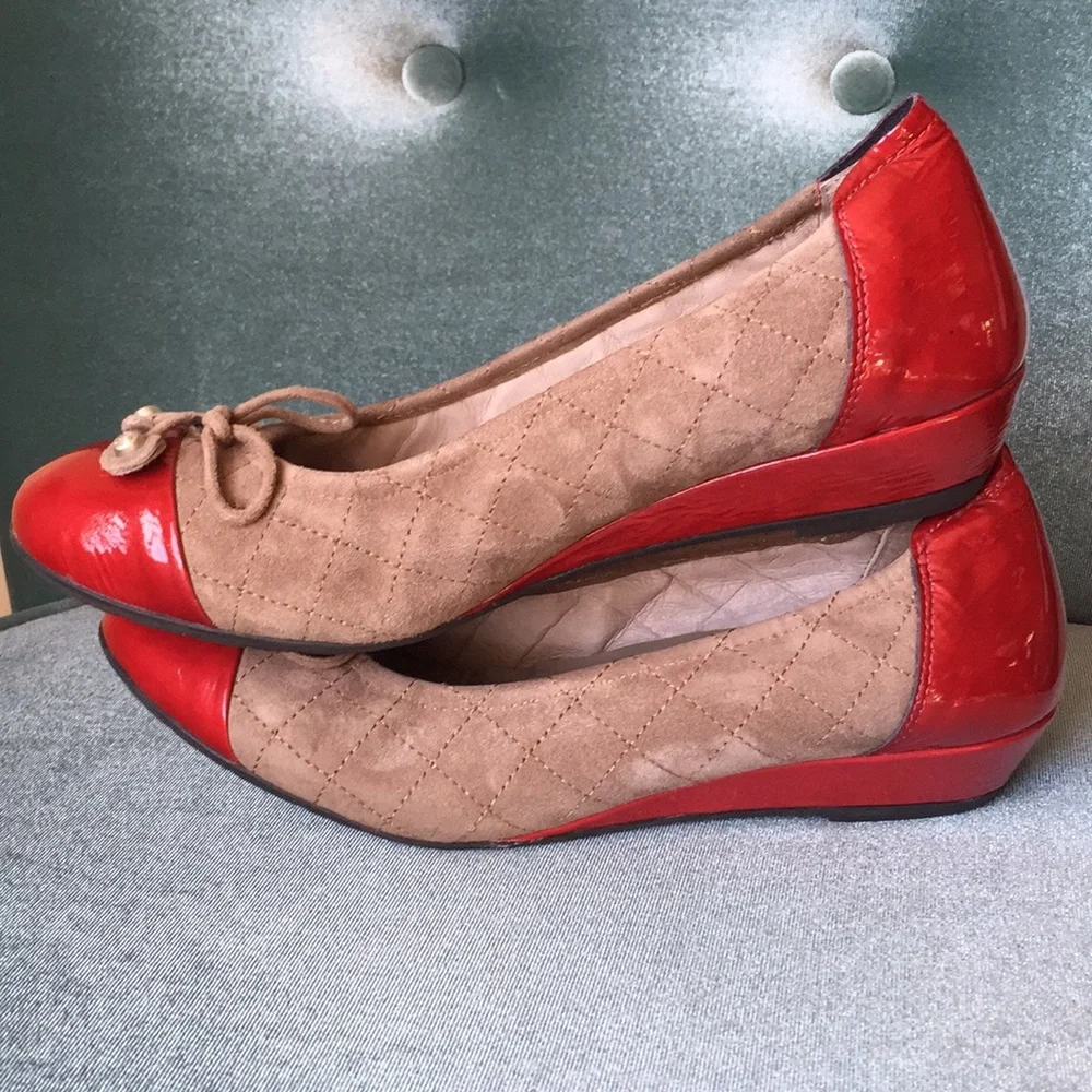 Eneka sabrina ballet style wedge flats‎ red and tan size 38